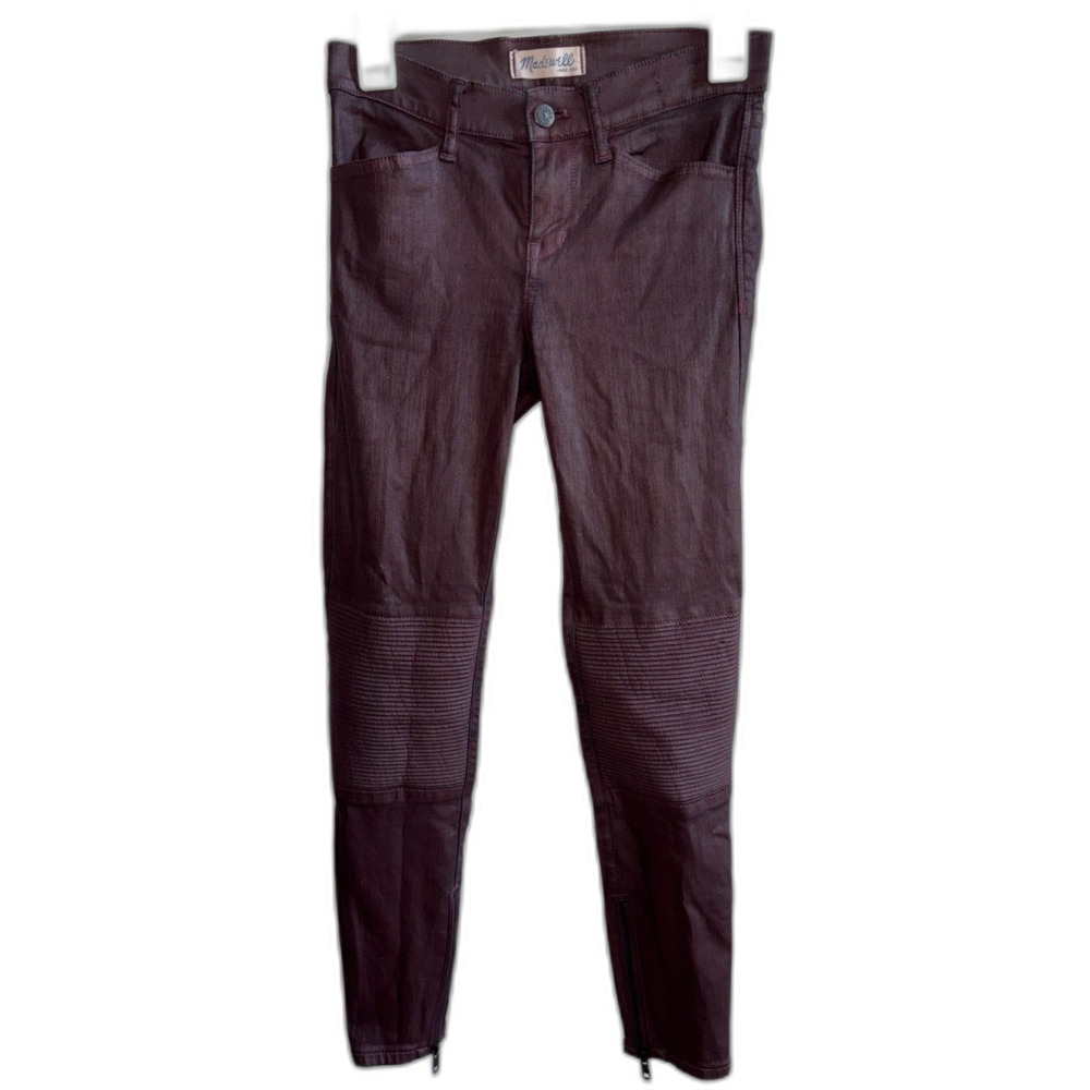 Madewell Coated Burgundy Moto Skinny Ankle Zip Jeans Size 25
